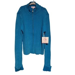 Design History Girls Teal Ribbed Zip Up Sweater Jacket Kids XL